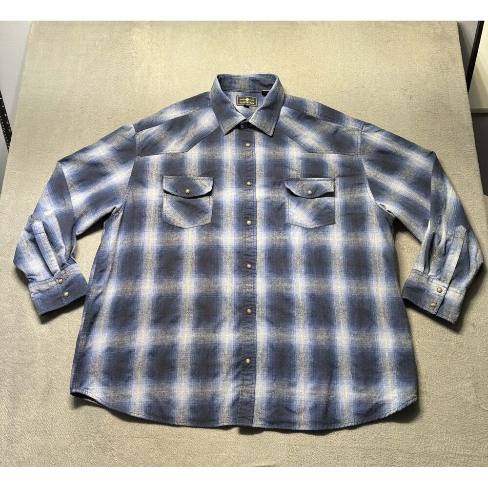Falcon Bay Mens 2X Western Pearl Snap Flannel Shirt Blue Plaid Heavyweight EUC
